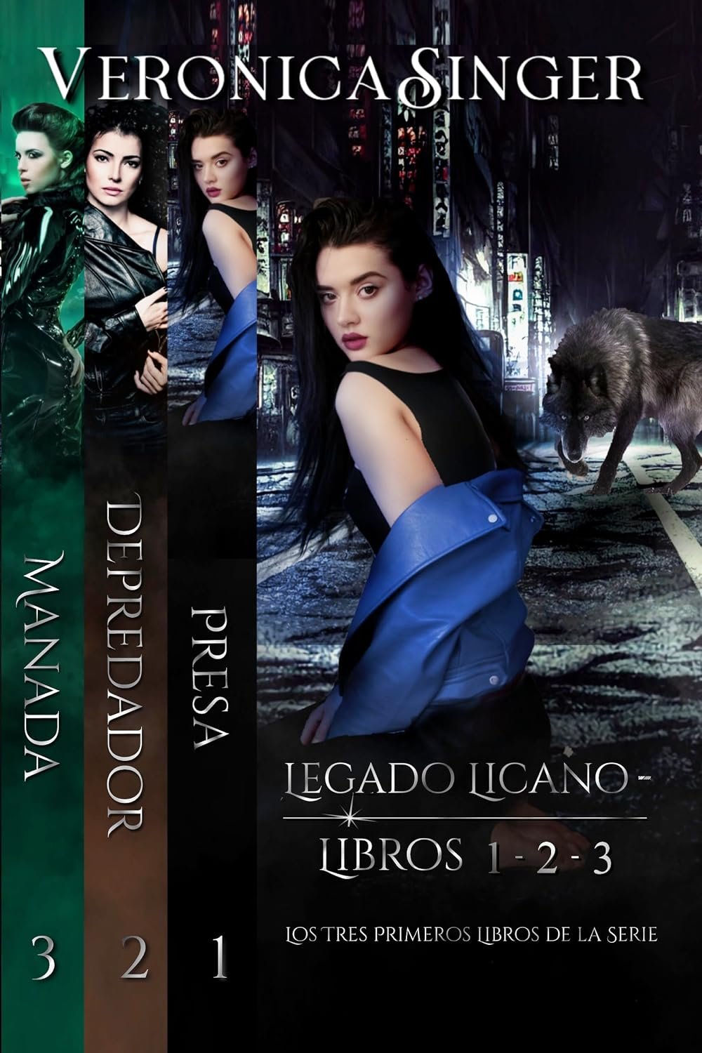 Legado Licano – Libros 1-2-3 box set cover, Spanish editions of the Lycan Legacy series